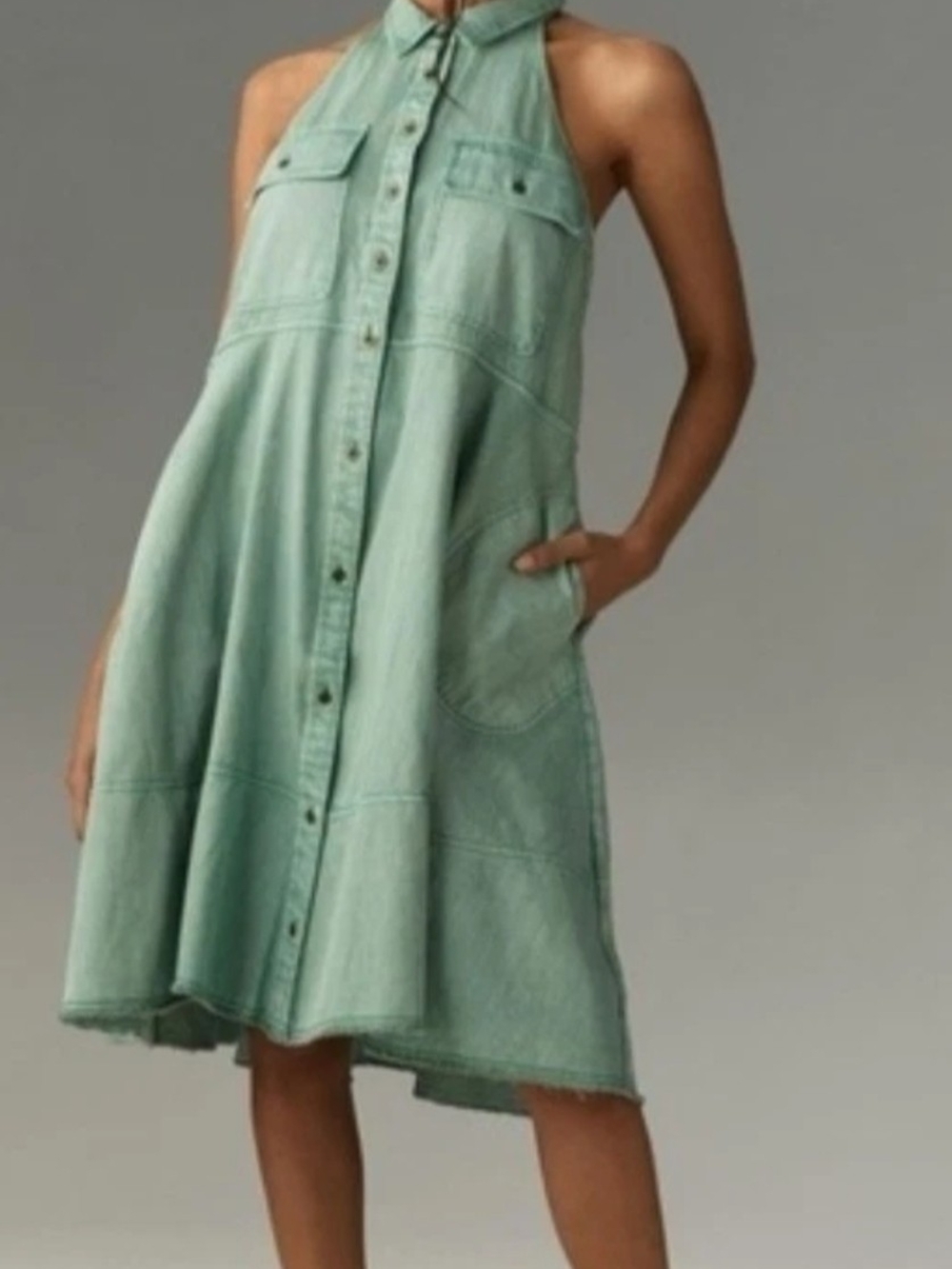 Anthropologie Sleeveless Mint Green Button-Front Mini Dress